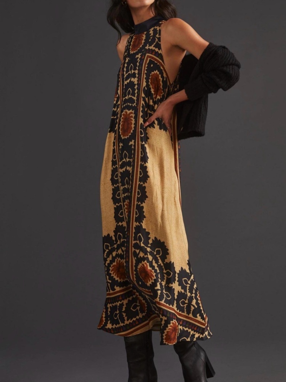 NWT. FARM Rio for Anthropologie Halter Maxi Dress Geometric Pockets XL - Picture 3 of 6